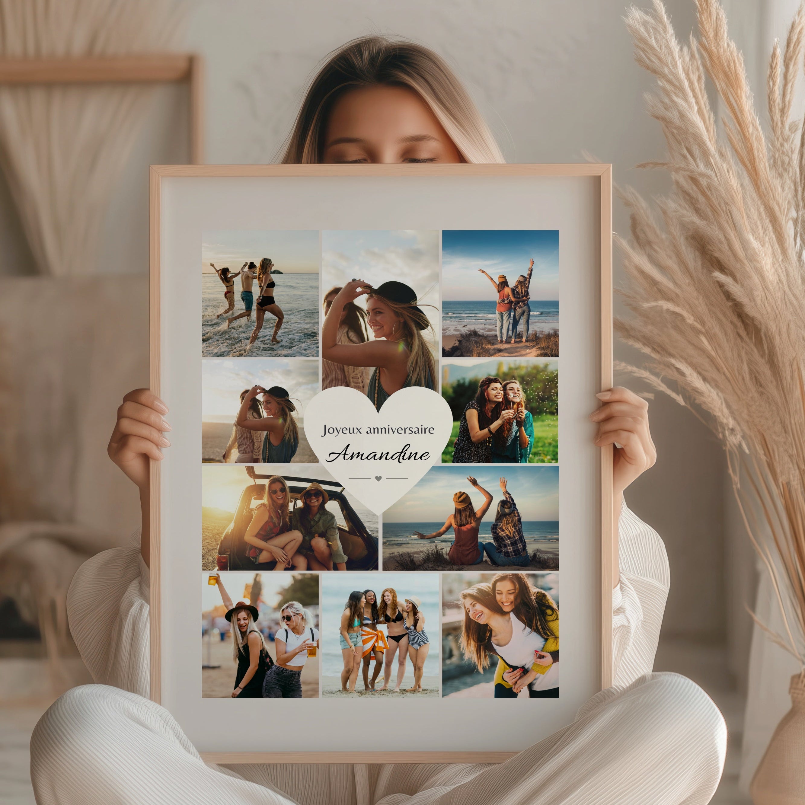 Cadeau anniversaire meilleure amie personnalisé avec photos en forme de cœur, affiche souvenir émotionnel