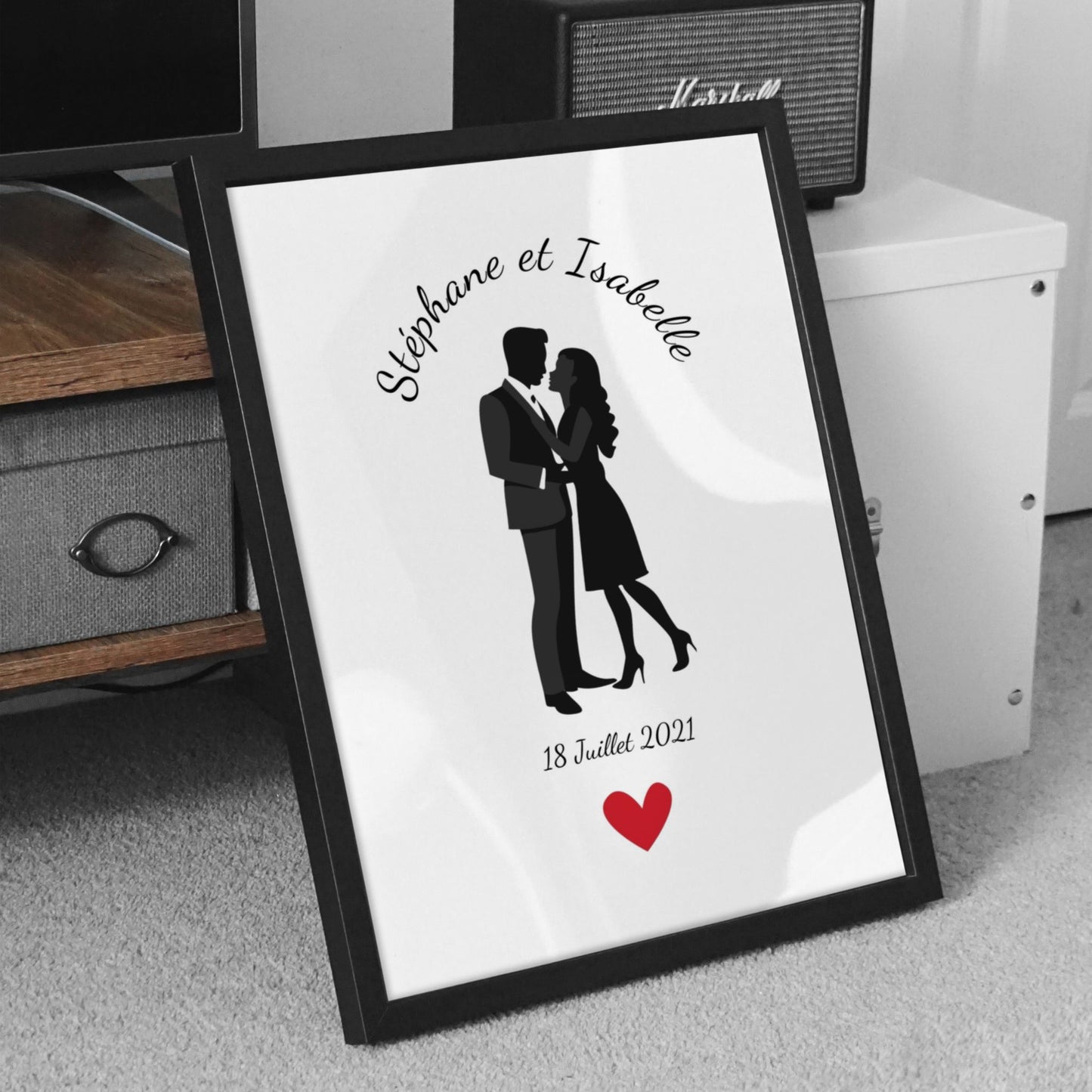  Décoration murale élégante pour couple, affiche personnalisée noir et blanc.