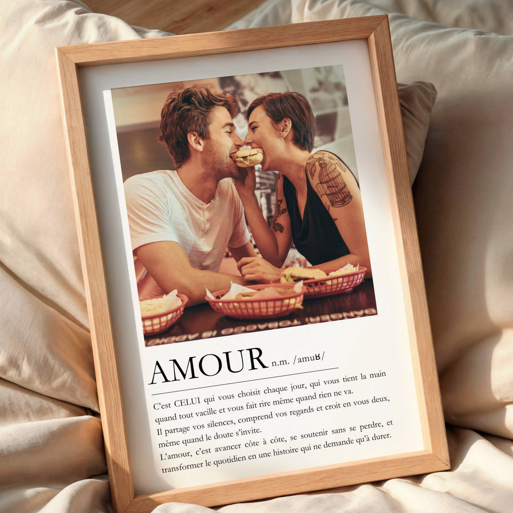 Détail de la définition Amour sur affiche personnalisée avec photo de couple
