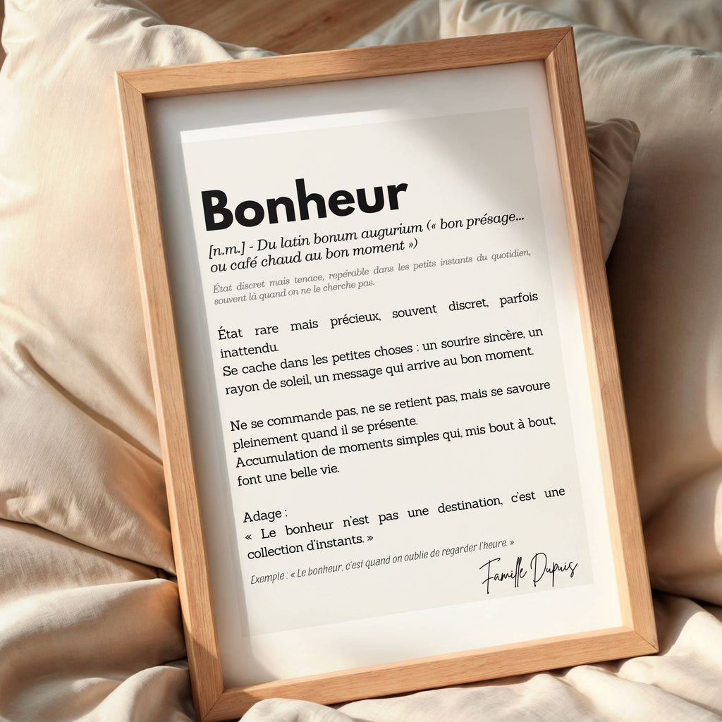 Affiche Définition Bonheur au style minimaliste, message positif et inspirant