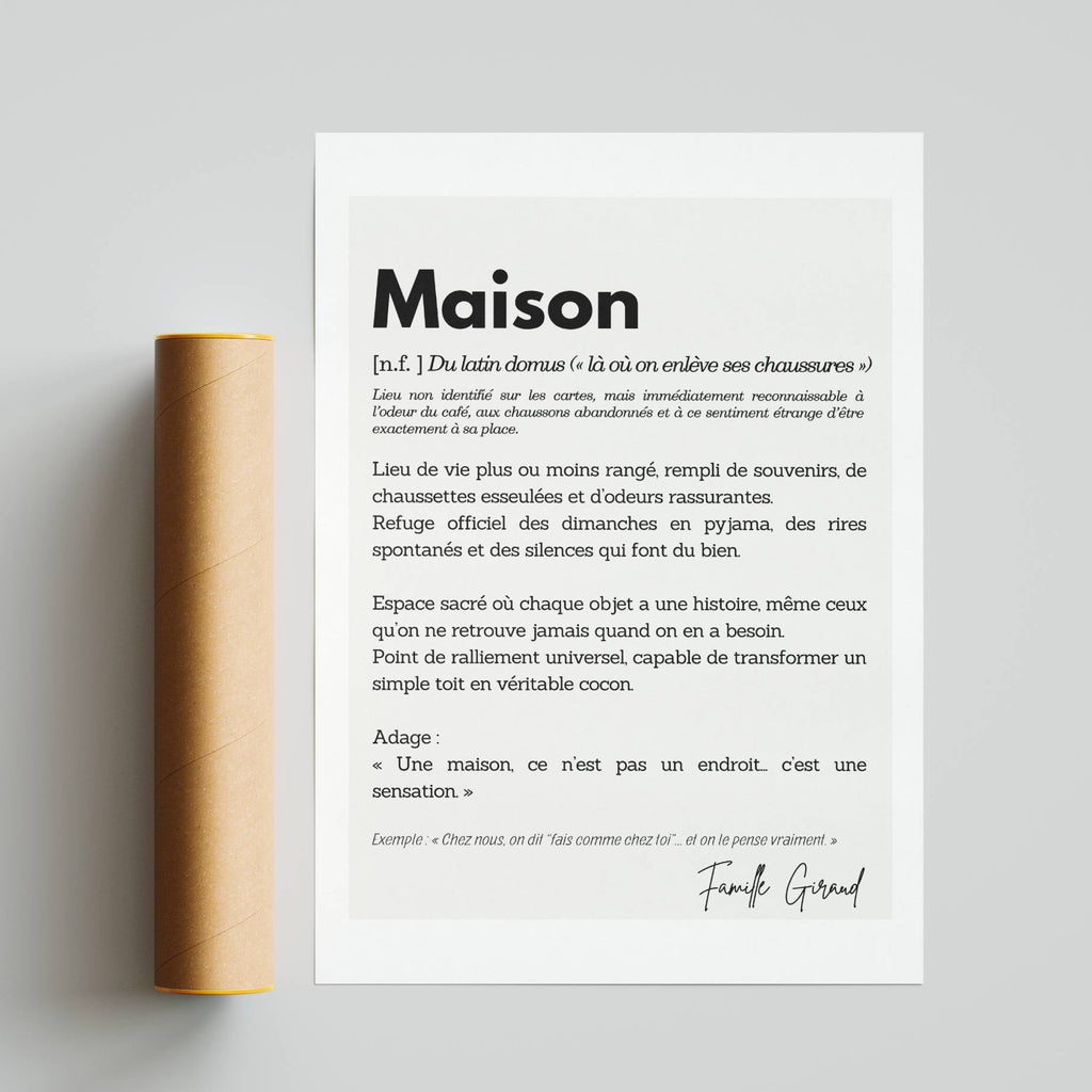 Affiche Définition Maison au style minimaliste, texte doux et inspirant sur le foyer et le chez-soi