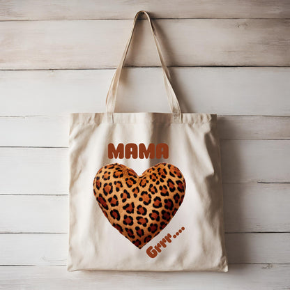 Gros plan du design léopard élégant du tote bag en coton naturel.