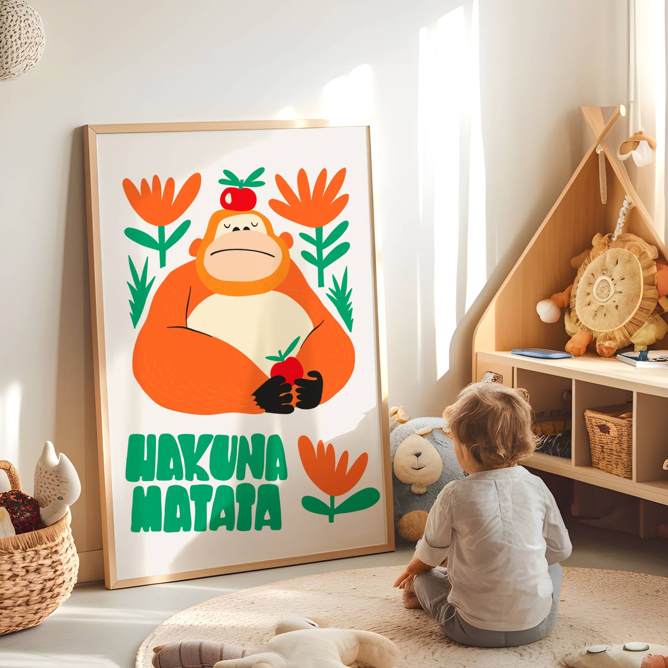 Cadeau naissance et enfant avec affiche décorative Hakuna Matata et message positif pour chambre bébé ou enfant