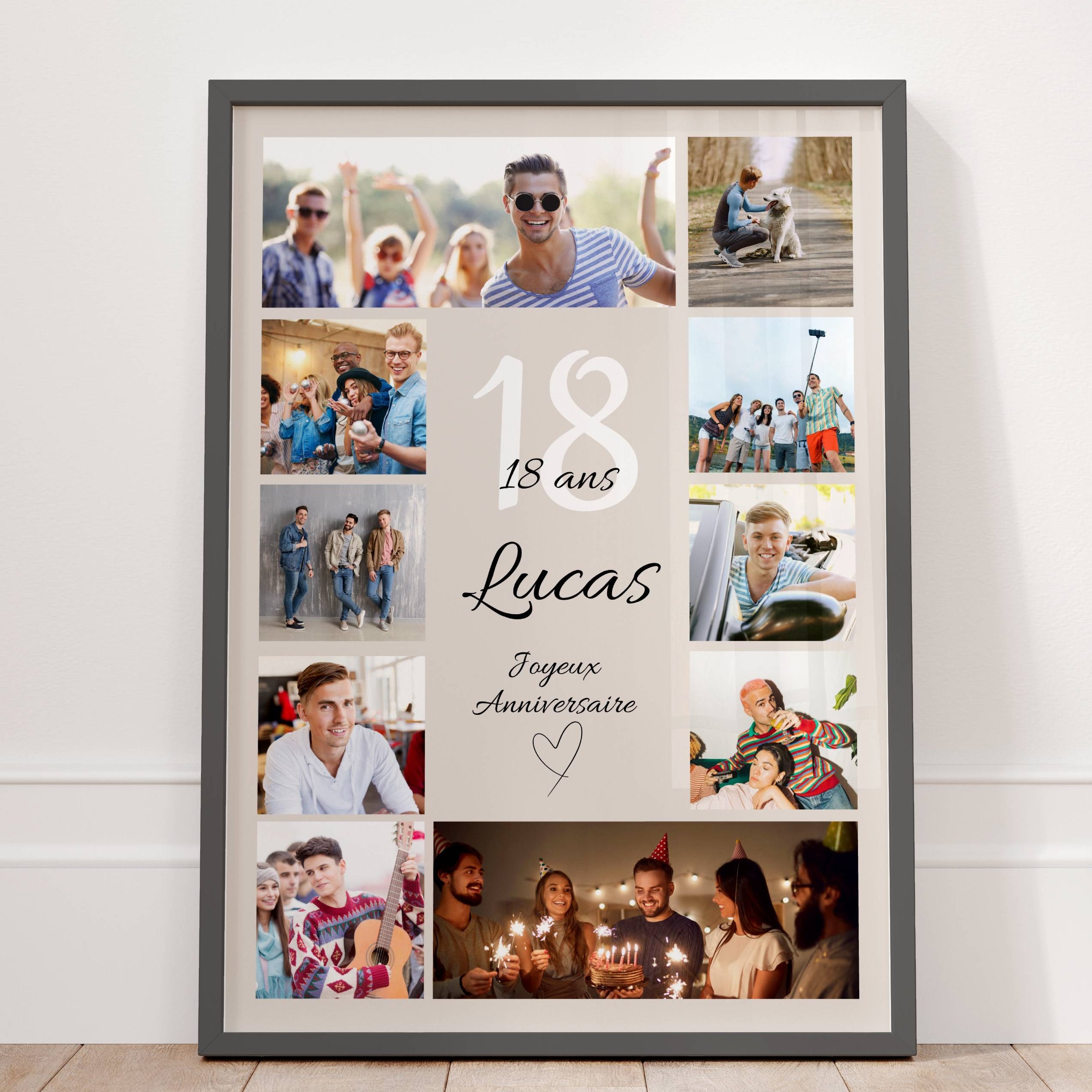Cadeau 18 ans personnalisé prêt à offrir, affiche souvenir avec photos pour fille ou garçon