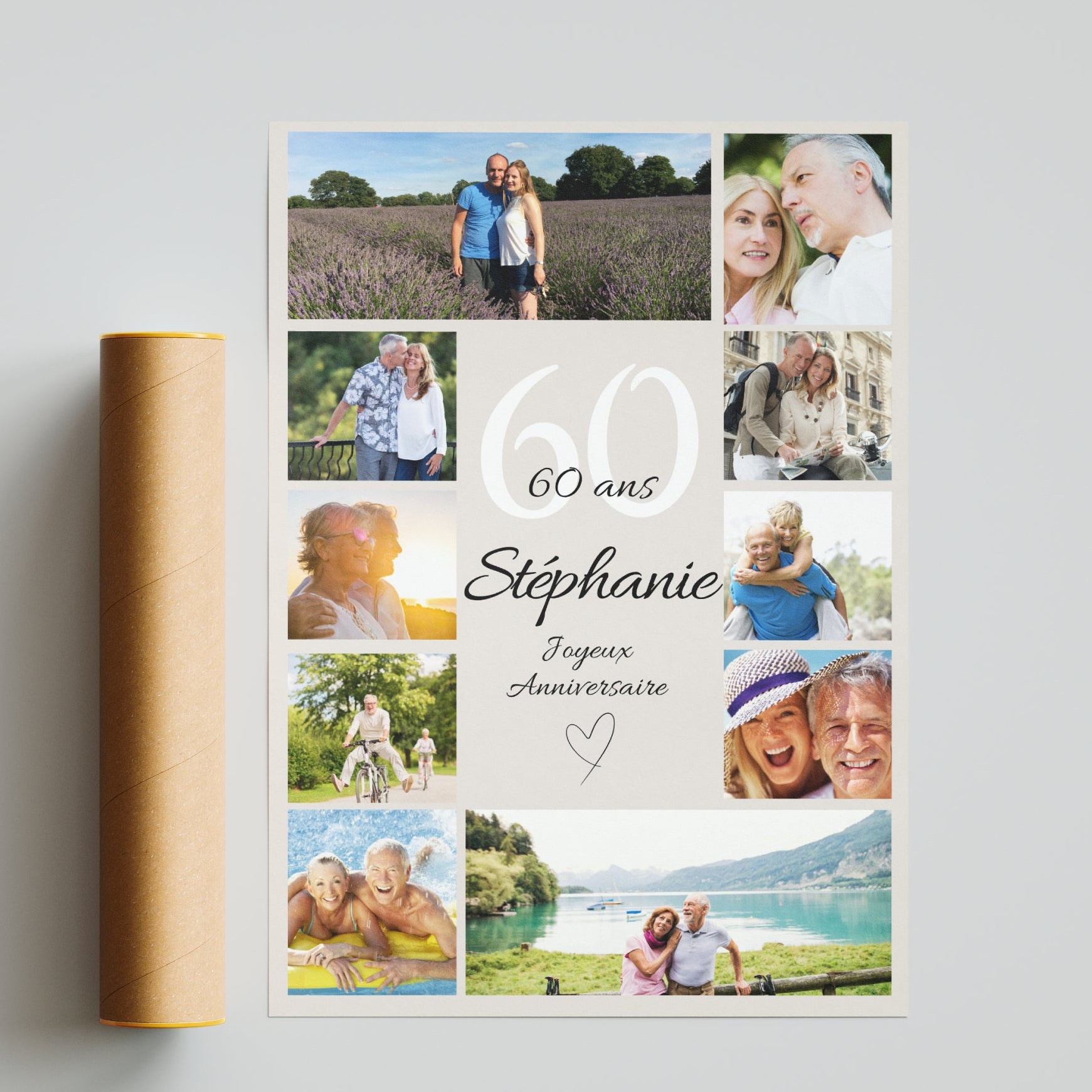Idée cadeau 60 ans personnalisé avec photos, affiche anniversaire souvenir à offrir pour femme ou homme