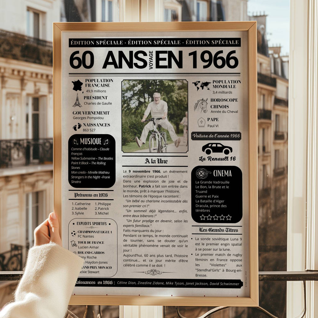 Idée cadeau original 60 ans papa affiche rétro année 1966 avec texte personnalisé