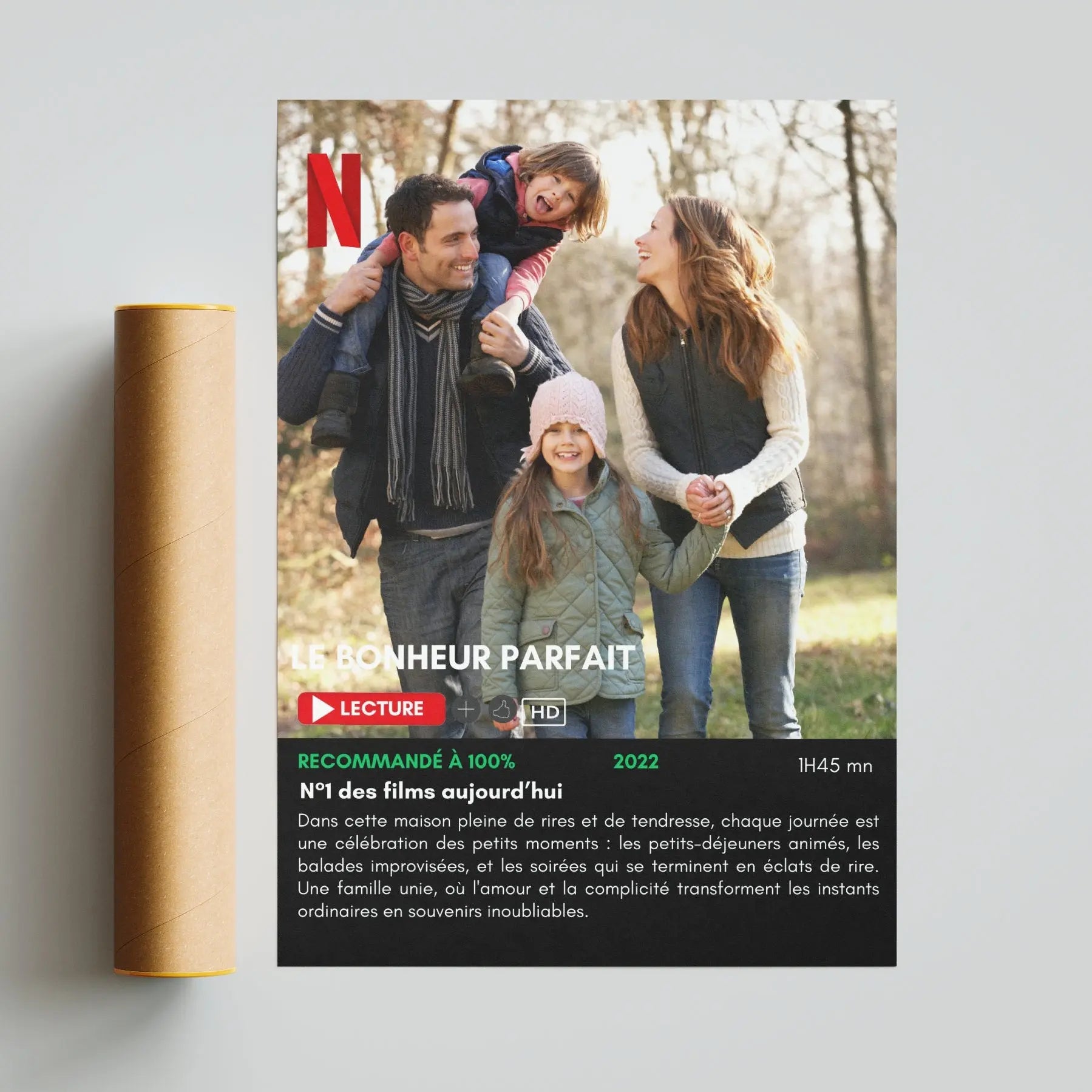 Idée cadeau famille originale avec affiche photo personnalisée style Netflix pleine de souvenirs