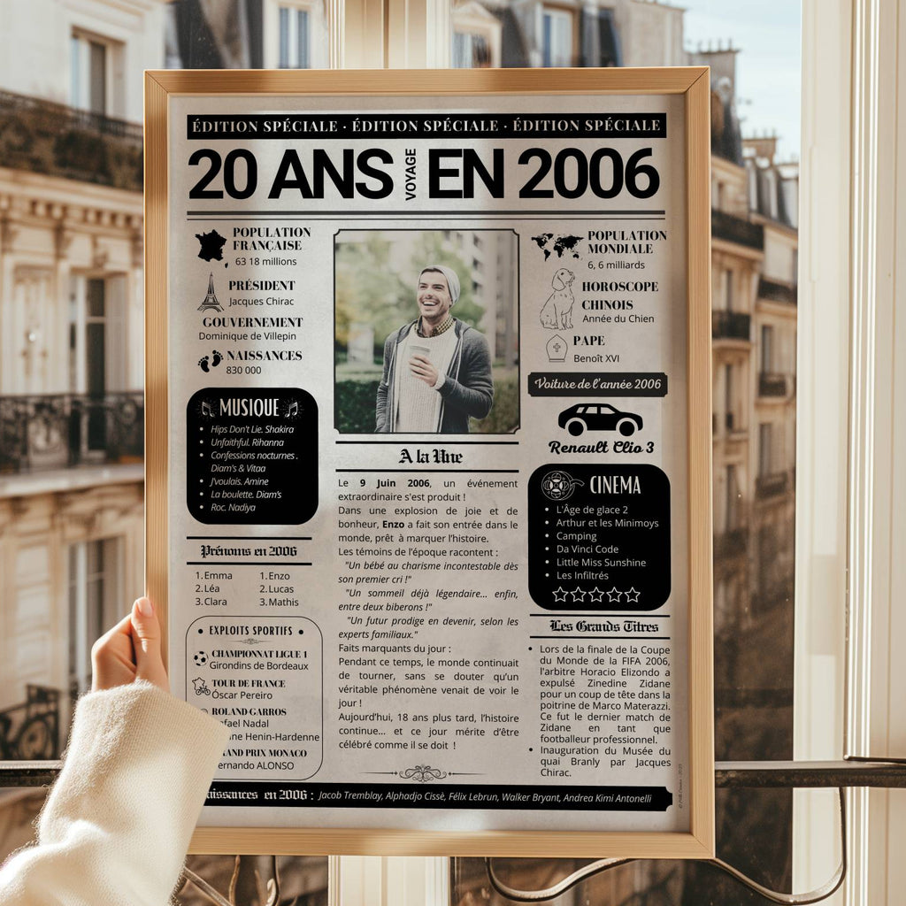 Cadeau 20 ans personnalisé journal de l’année avec photos