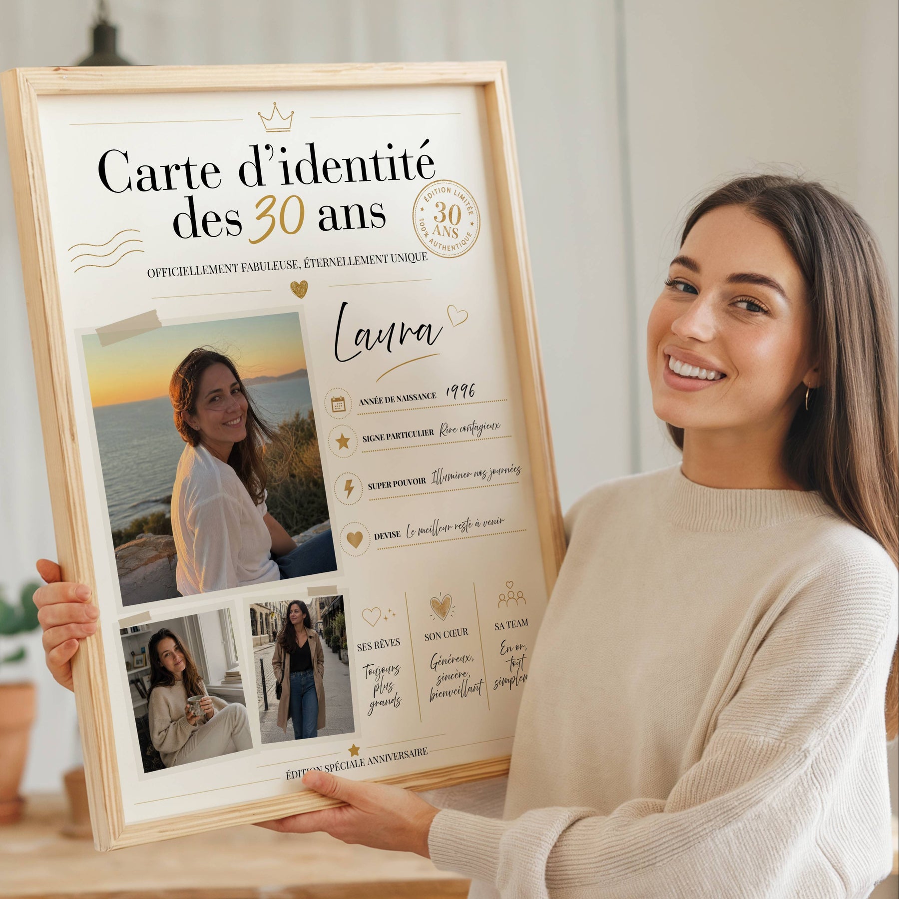 Affiche anniversaire 30 ans personnalisée avec photos – Carte d’identité