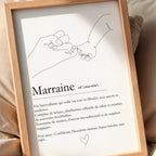 Affiche définition marraine encadrée dans une décoration intérieure moderne et chaleureuse