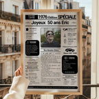 Texte personnalisé affiche anniversaire 50 ans style journal rétro année 1976