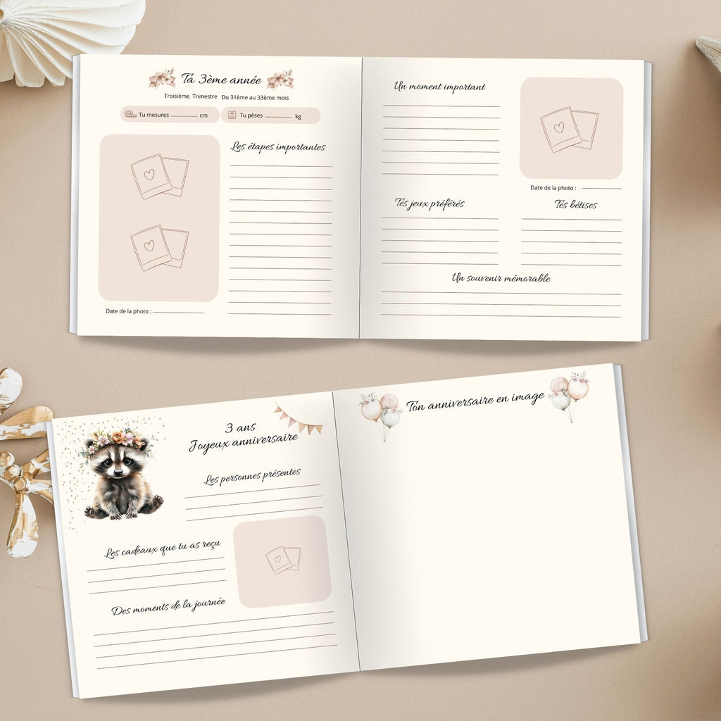 Livre de naissance non personnalisé aux couleurs pastel et bohèmes, album bébé mixte et apaisant