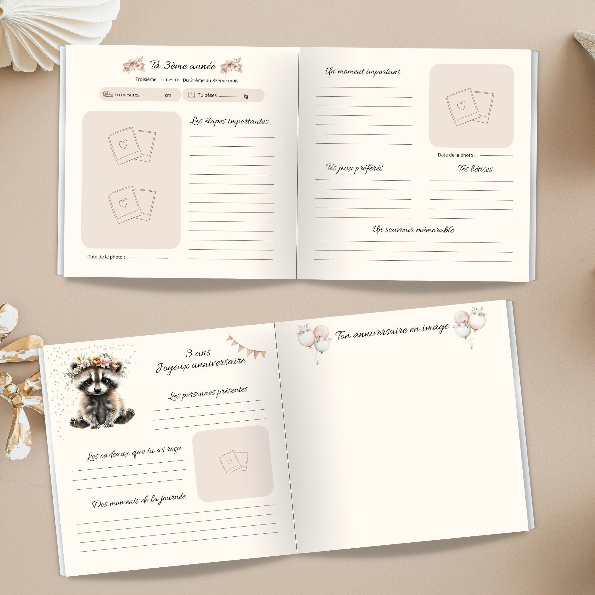 Livre de naissance non personnalisé aux couleurs pastel et bohèmes, album bébé mixte et apaisant