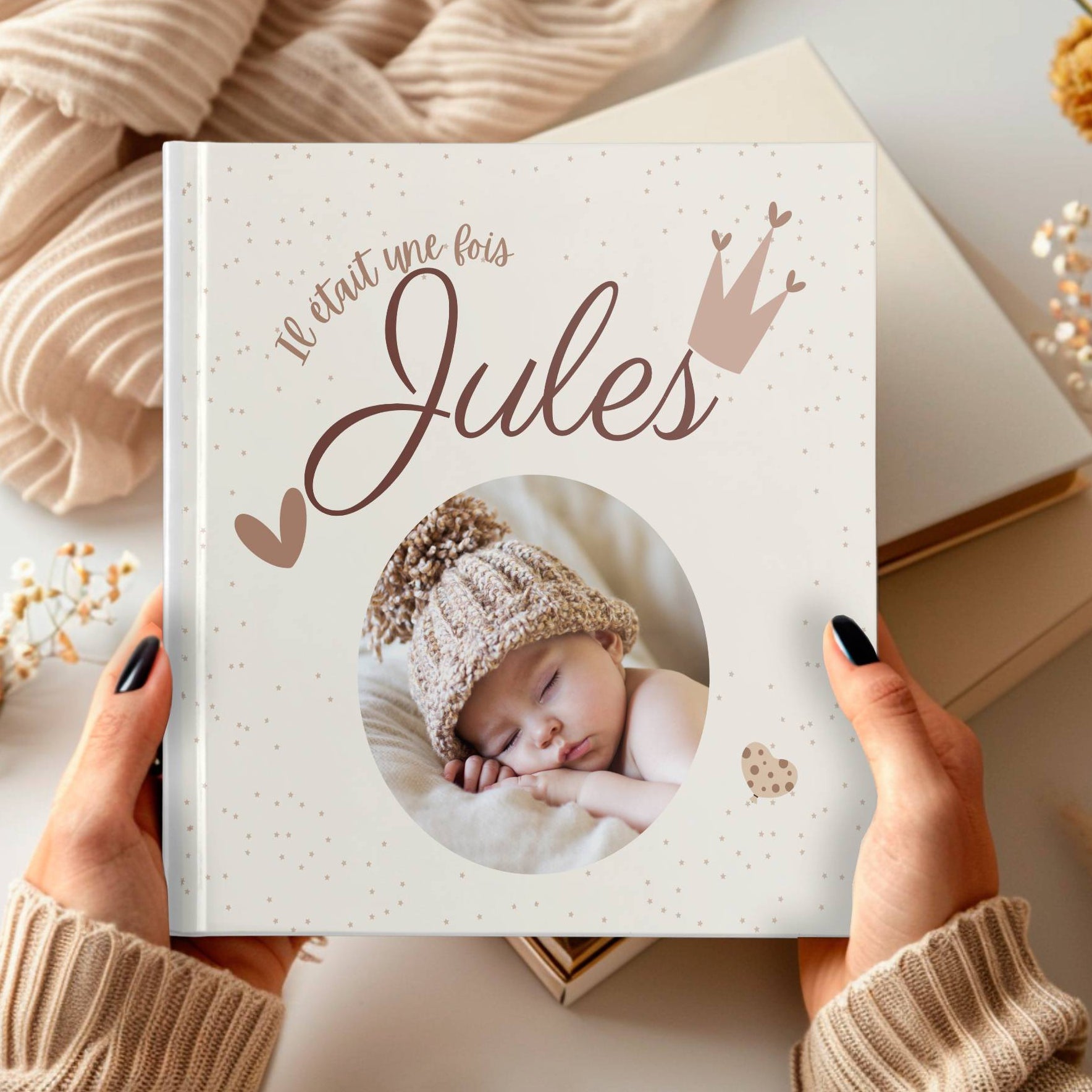 Livre de naissance personnalisé avec prénom et photo, album bébé souvenir doux et intemporel
