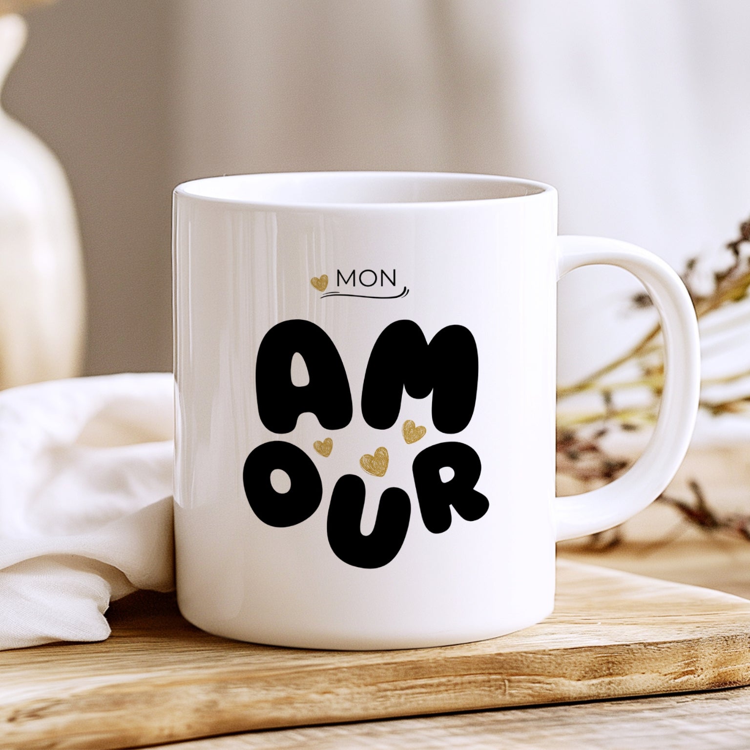 Mug personnalisé avec prénoms, design romantique