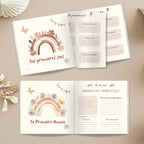 Pages intérieures d’un livre de naissance bohème non personnalisé, souvenirs de bébé au style doux et naturel