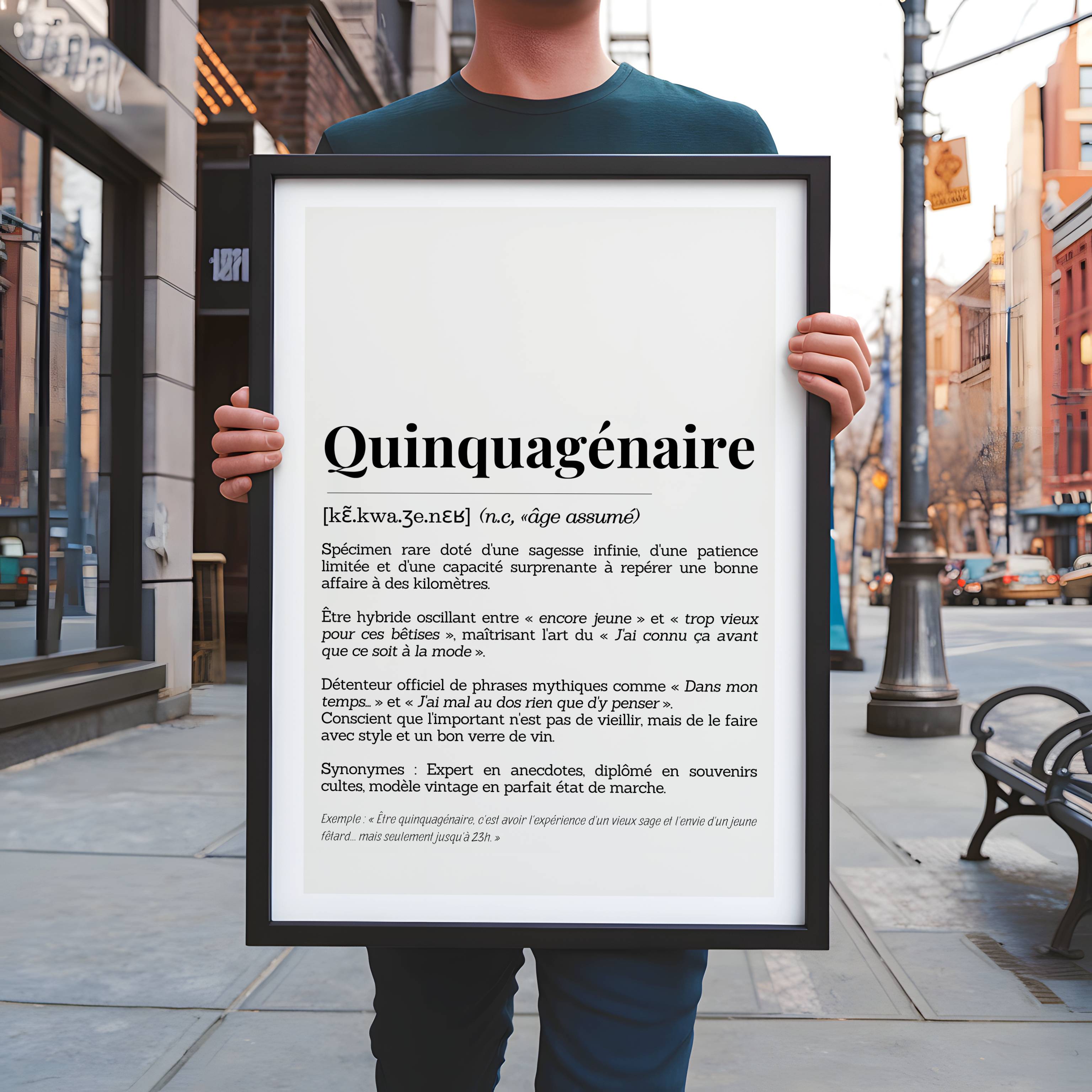 Détail typographies élégantes – affiche 50 ans humoristique