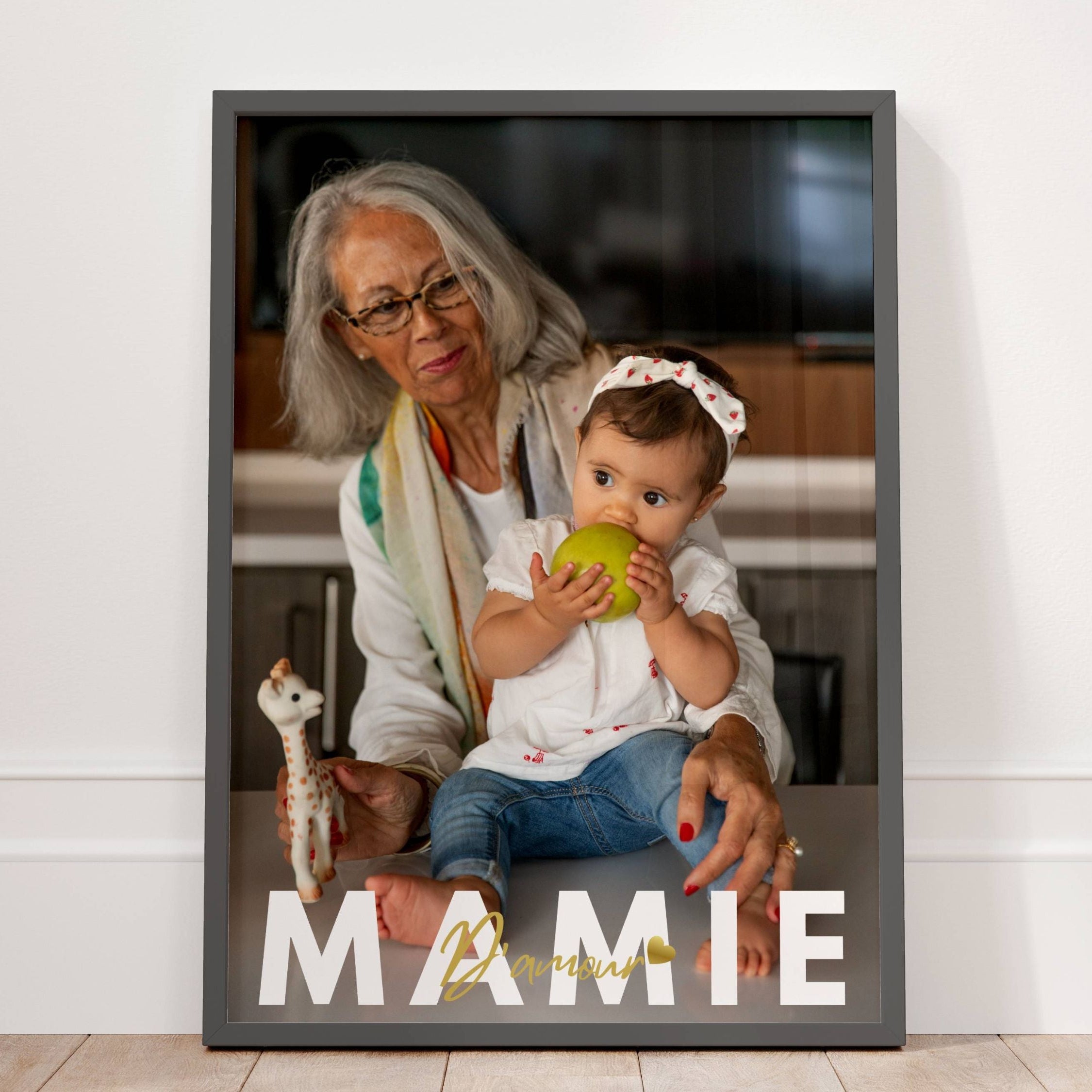 Affiche personnalisée pour mamie avec photos de famille, souvenir tendre et décoration murale pleine d’amour