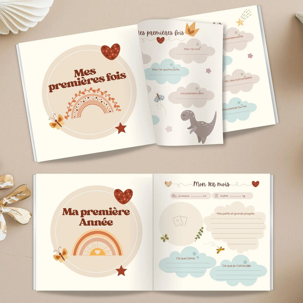 Livre de naissance personnalisé avec pages premières fois de bébé à compléter