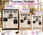 Affiche journal 40 ans en A4, 30x40 et 45x60 cm avec cadres noir, blanc ou bois clair