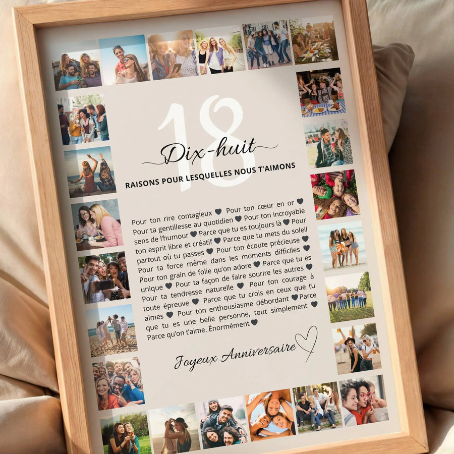 Cadeau anniversaire 18 ans collectif famille amis 24 photos personnalisées