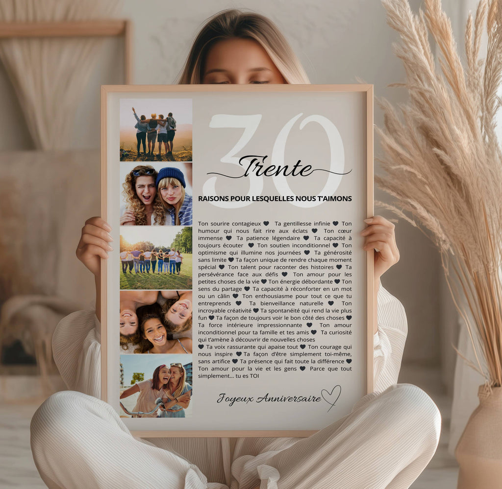 Affiche 30 ans personnalisée – 30 raisons pour lesquelles nous t’aimons