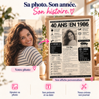 Affiche 40 ans personnalisée avec photo, prénom et année de naissance
