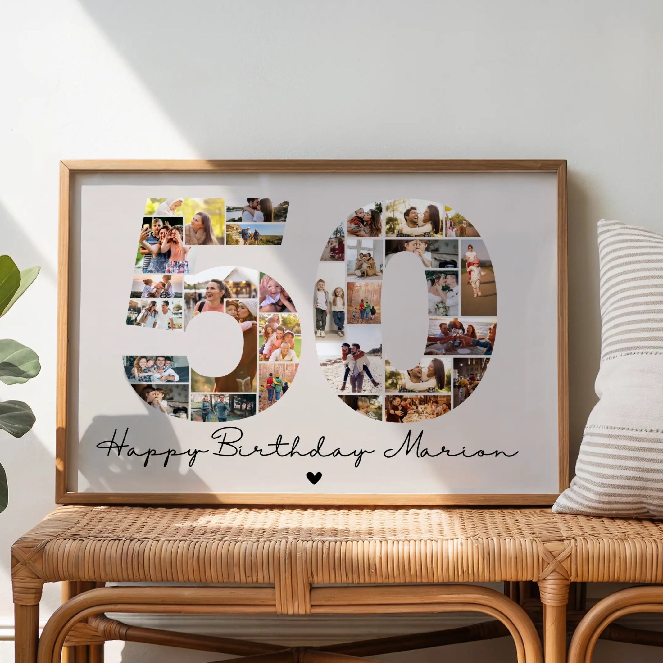 Affiche 50 ans personnalisée composée de photos souvenirs avec prénom pour cadeau anniversaire original et émouvant