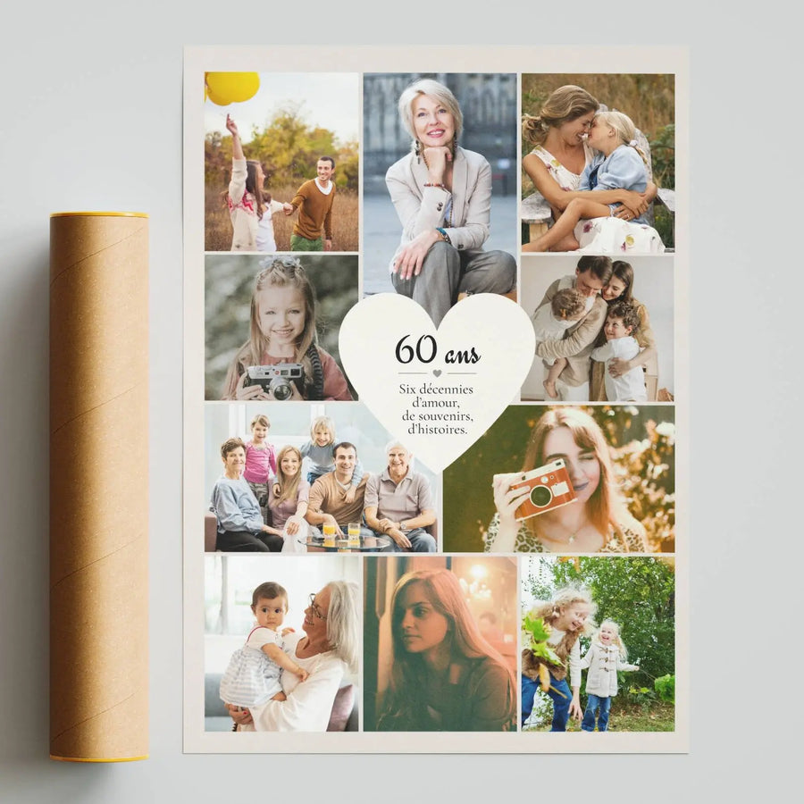 Idée cadeau 60 ans maman affiche photo personnalisée souvenir famille et générations