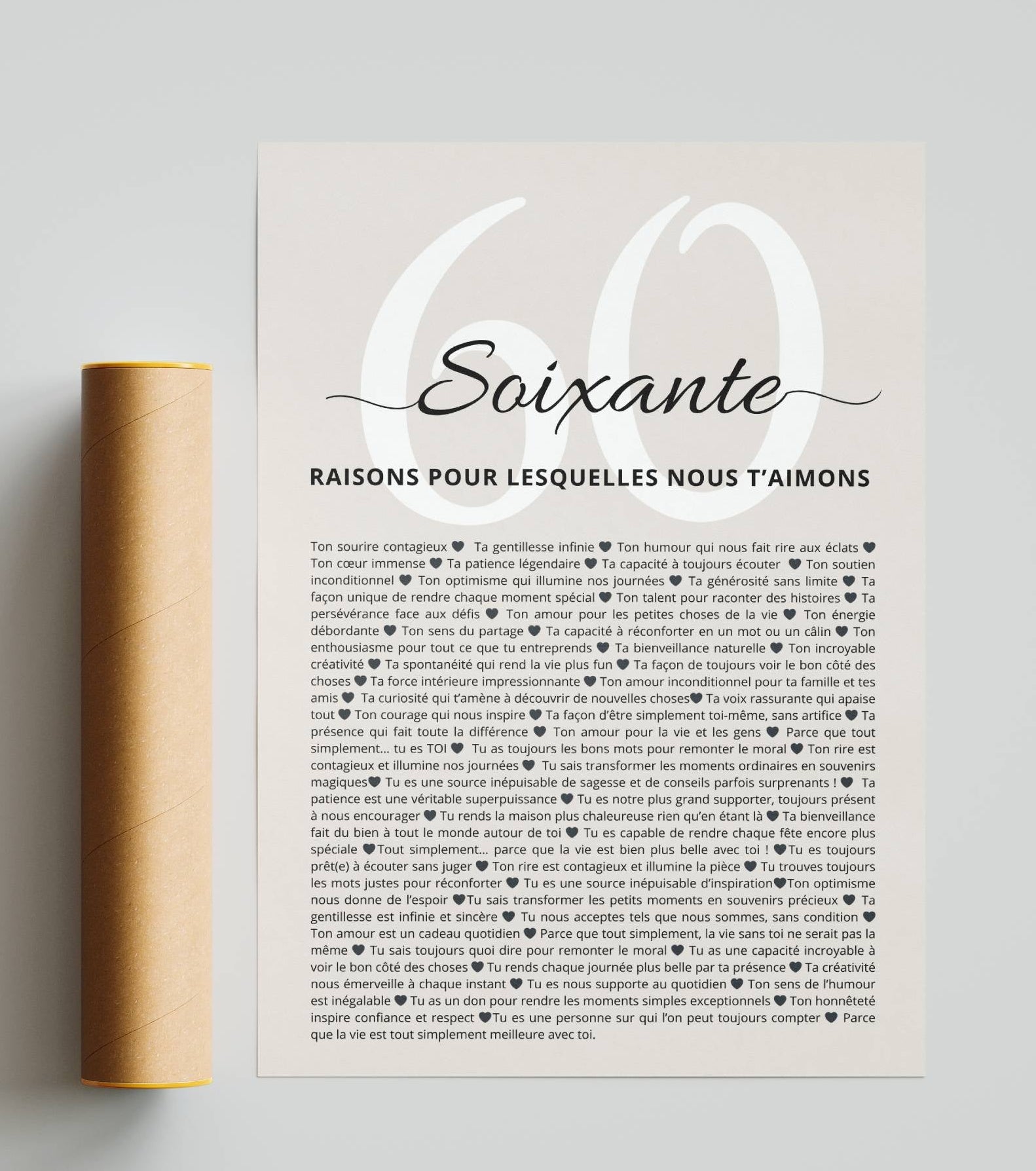 Affiche anniversaire 60 ans – liste de raisons d’amour