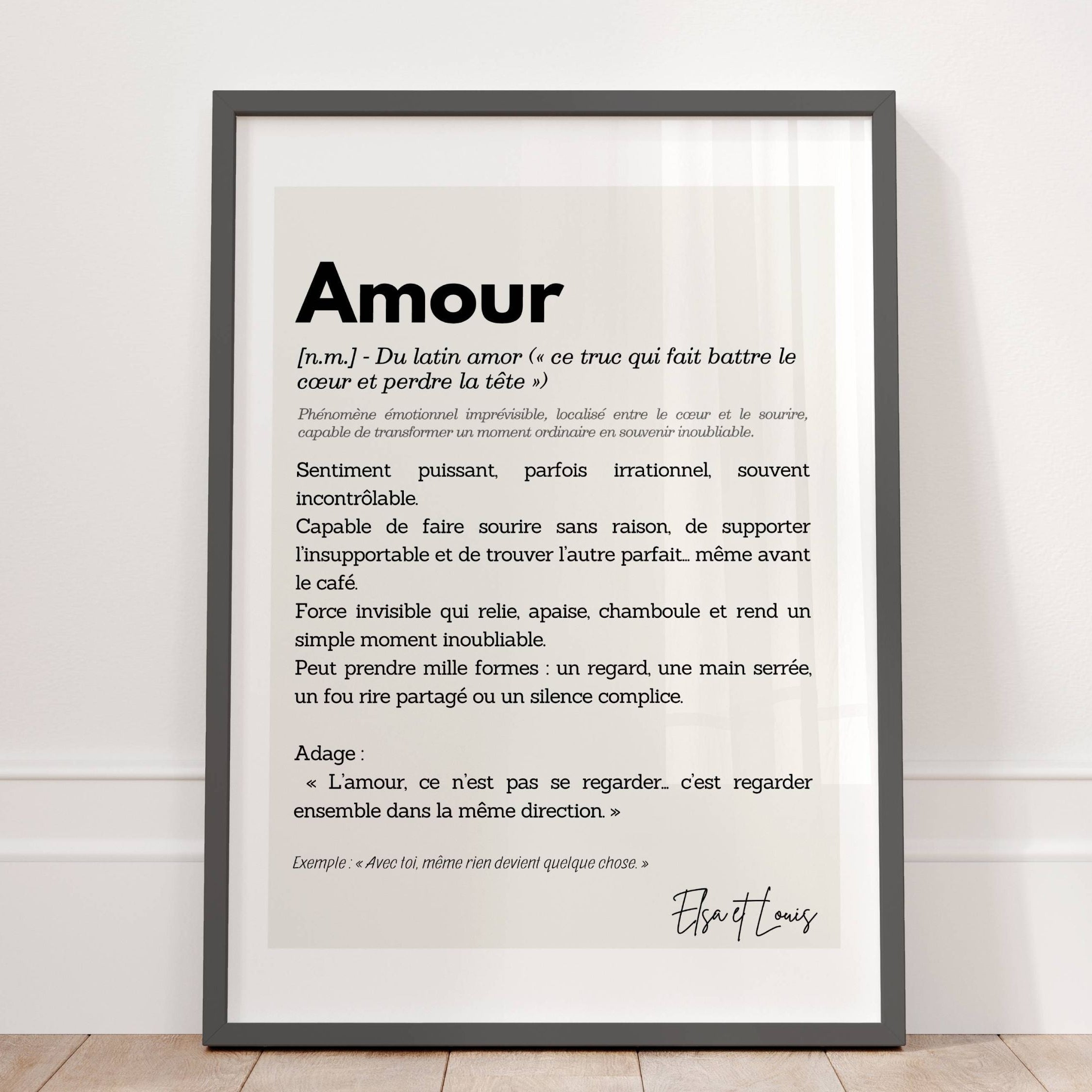 Affiche Amour personnalisée avec prénoms, idée cadeau couple élégante et symbolique