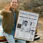 Affiche anniversaire 30 ans homme personnalisée façon journal avec souvenirs et portrait