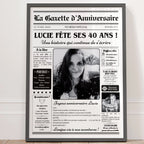 Affiche anniversaire 40 ans femme personnalisée façon journal avec souvenirs