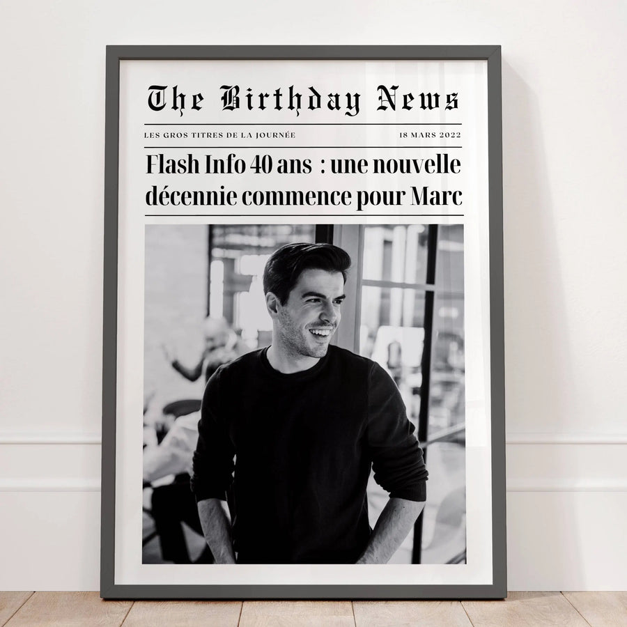 Affiche anniversaire 40 ans personnalisée style journal avec photo