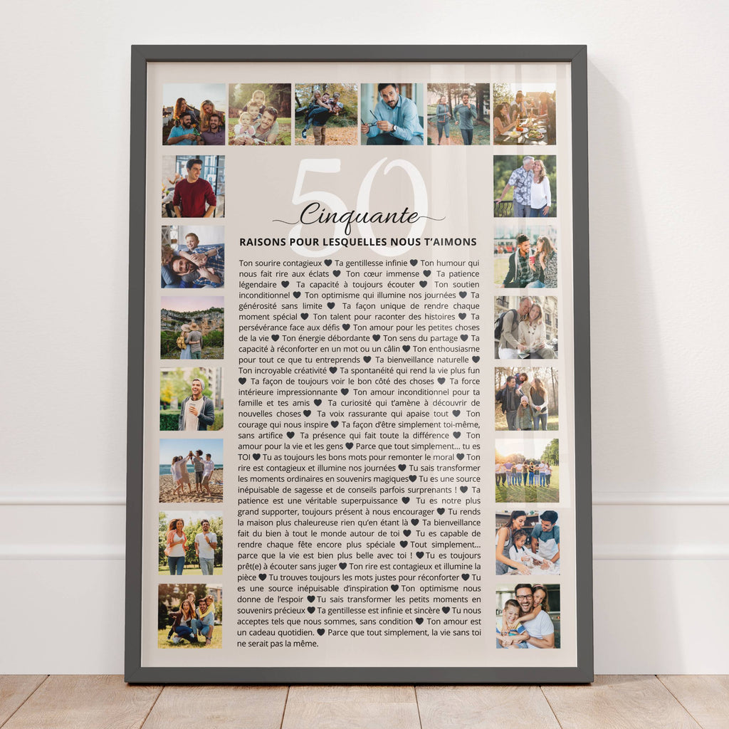 Affiche 50 ans personnalisée avec photos souvenirs