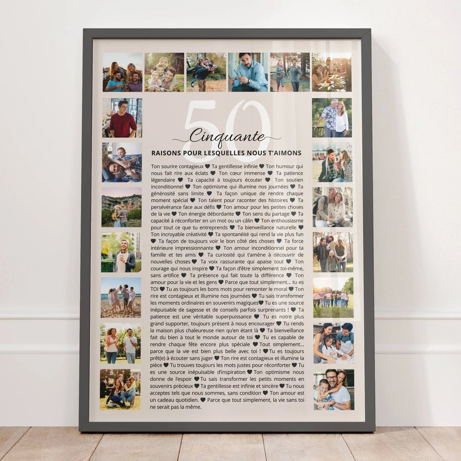Affiche 50 ans personnalisée avec photos souvenirs