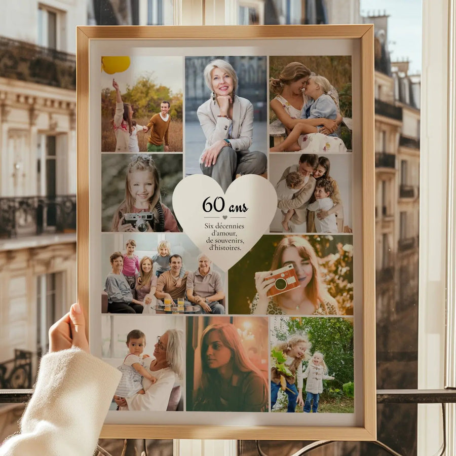Cadeau 60 ans femme émotion affiche personnalisée souvenir six décennies d’amour