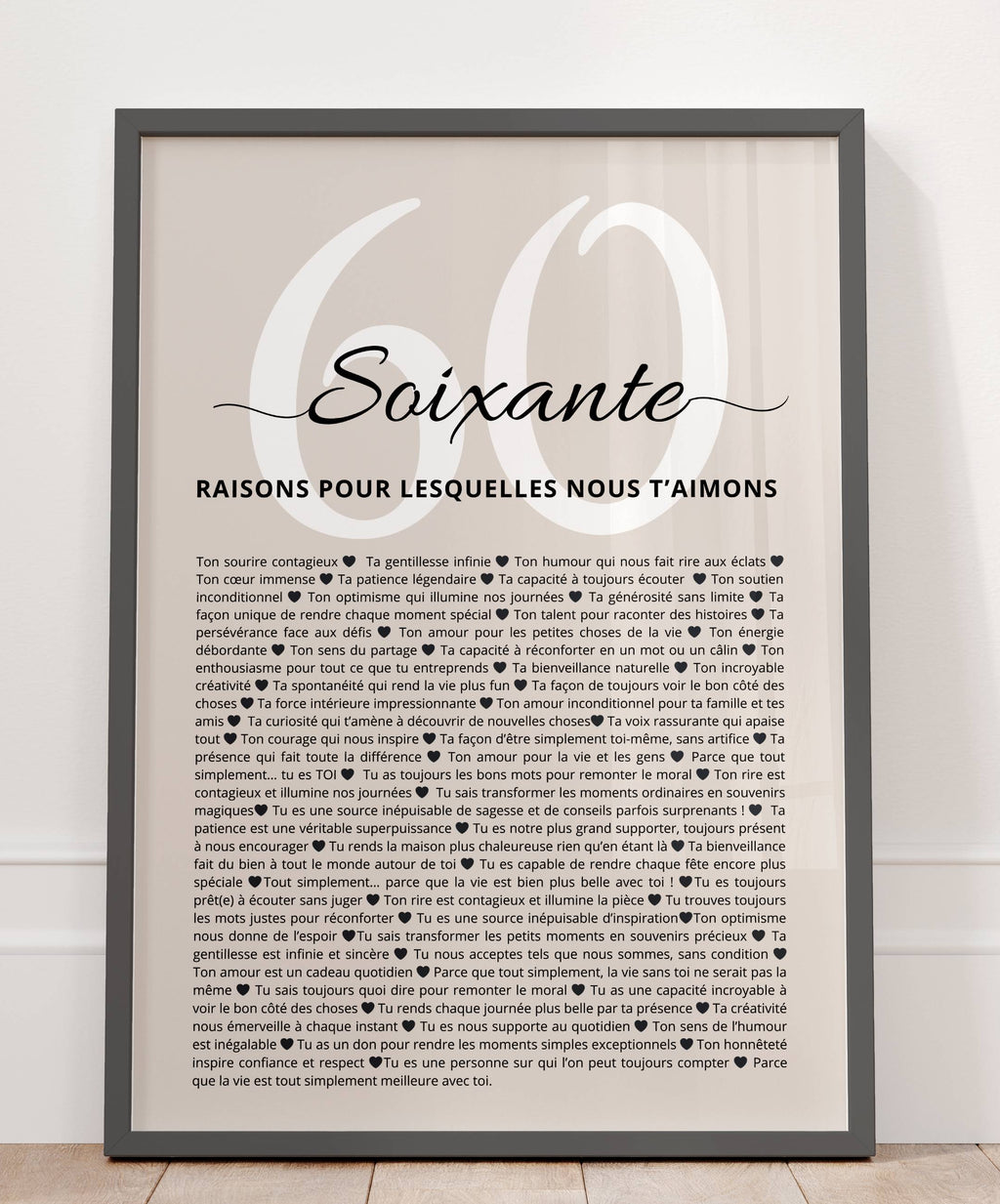Affiche déco murale 60 ans – idée cadeau famille