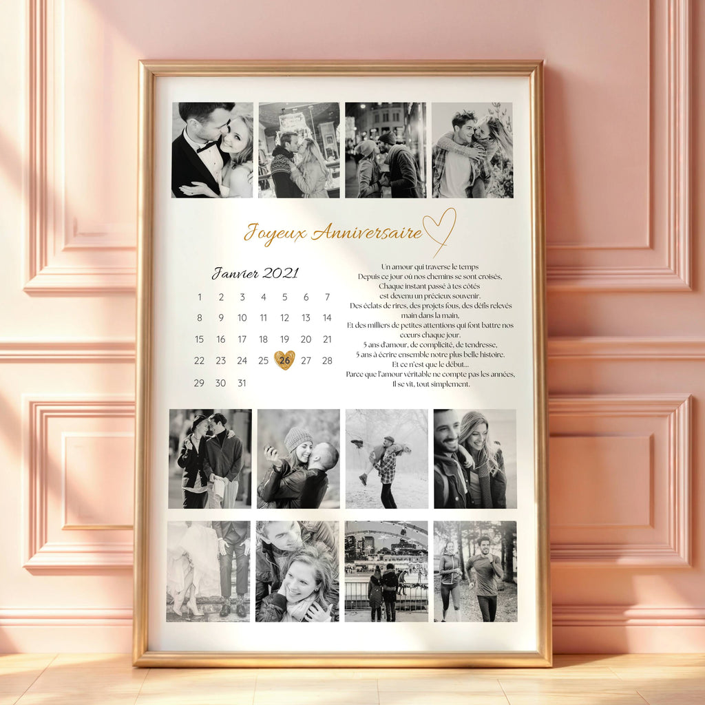 Affiche couple personnalisée avec 12 photos et date