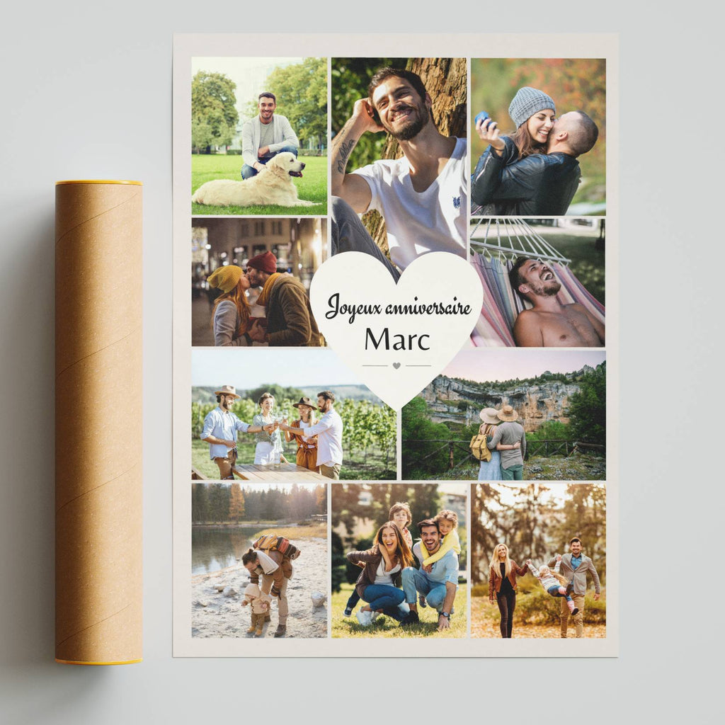 Impression sur papier premium 250 g pour affiche anniversaire homme personnalisée.