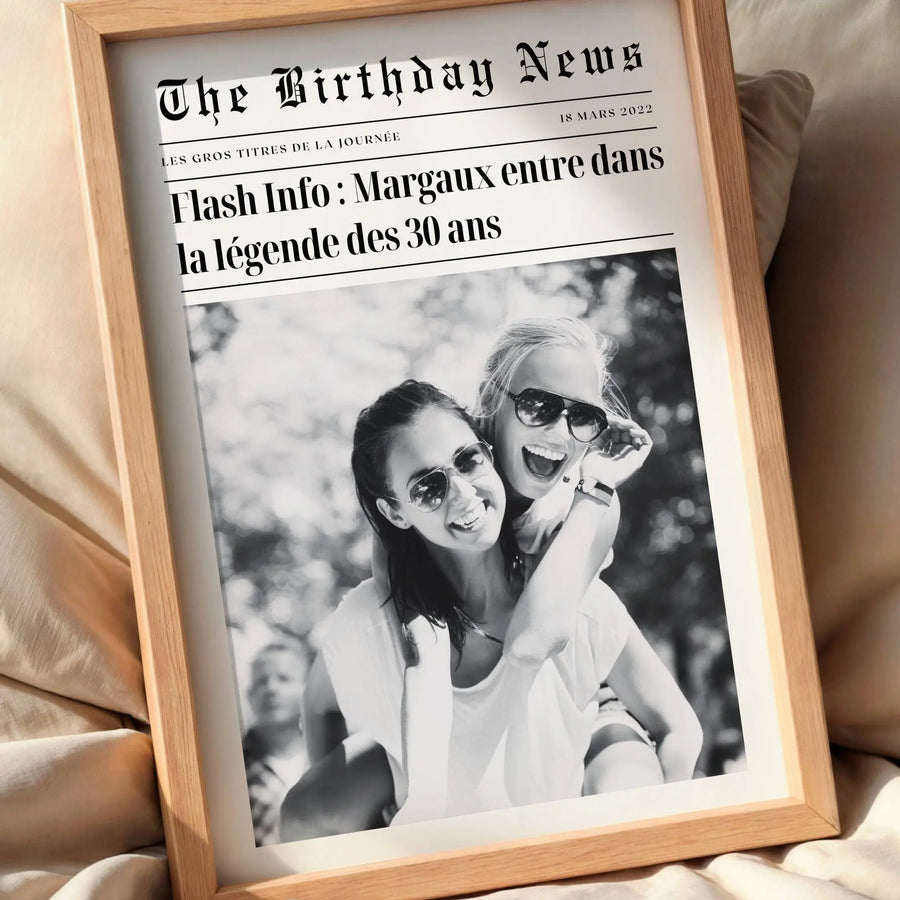 Affiche anniversaire style journal The Birthday News pour 30 ans