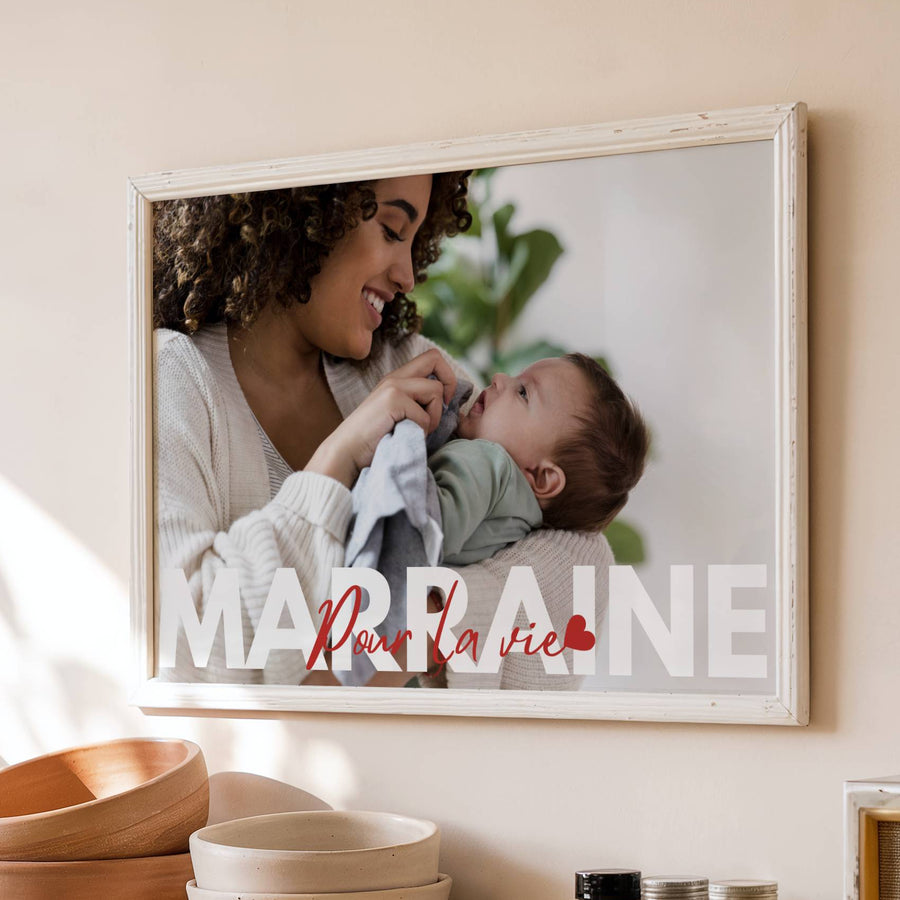 Message Marraine pour la vie imprimé sur affiche personnalisée pleine d'émotion destinée à une marraine