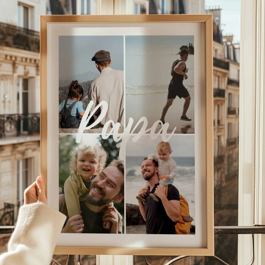 Cadeau papa personnalisé avec collage photo et texte, affiche souvenir unique à offrir