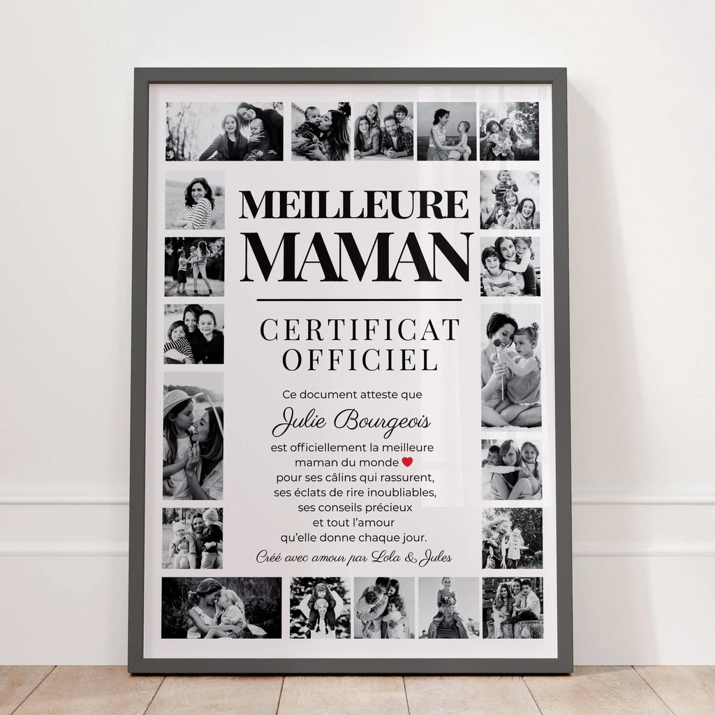 Affiche meilleure maman certificat personnalisé avec photos et texte cadeau émotion fête des mères