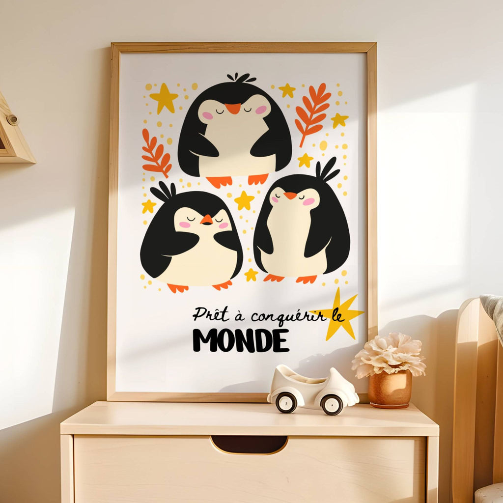 Affiche chambre enfant pingouins – couleurs vives