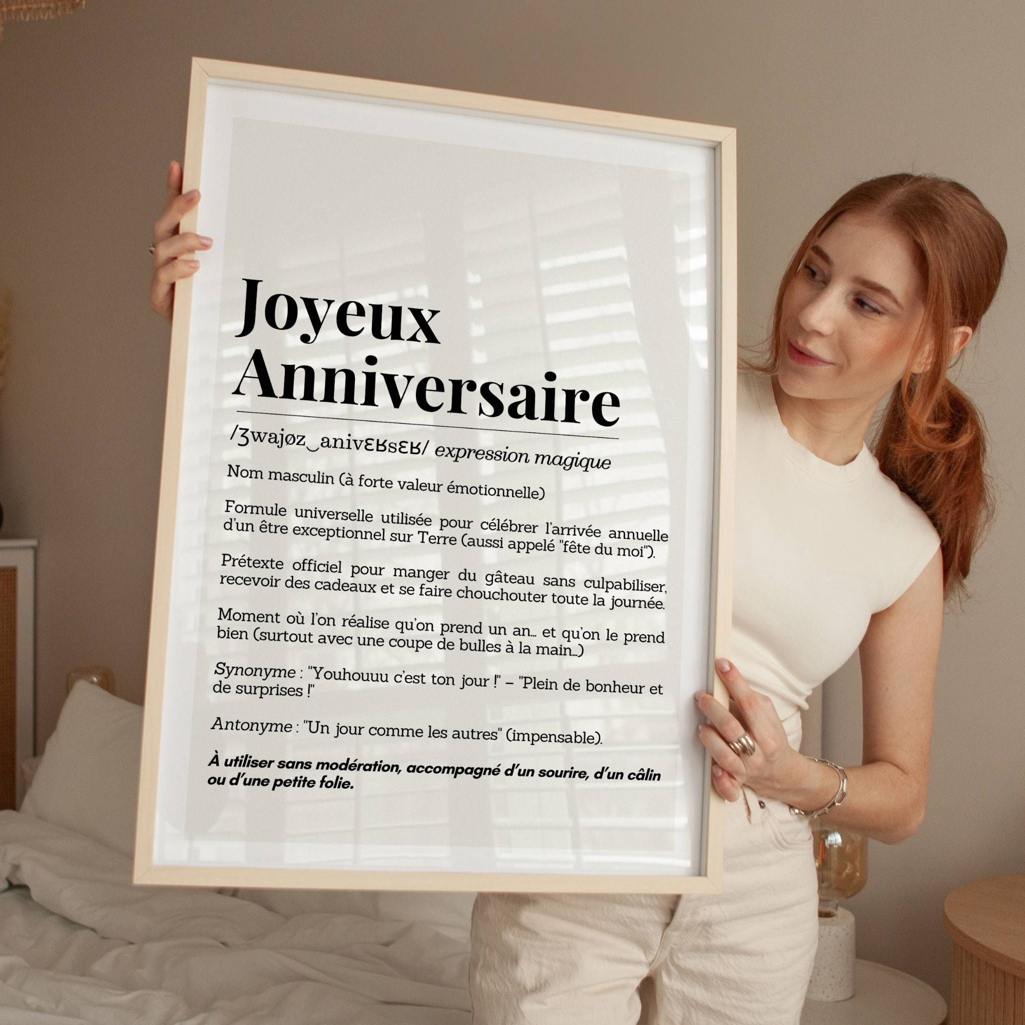 Poster Joyeux Anniversaire – typographies élégantes noir sur beige