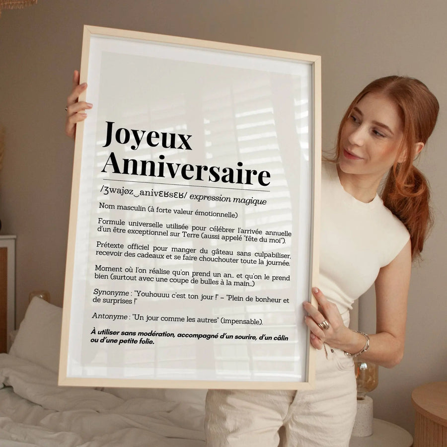 Poster Joyeux Anniversaire – typographies élégantes noir sur beige