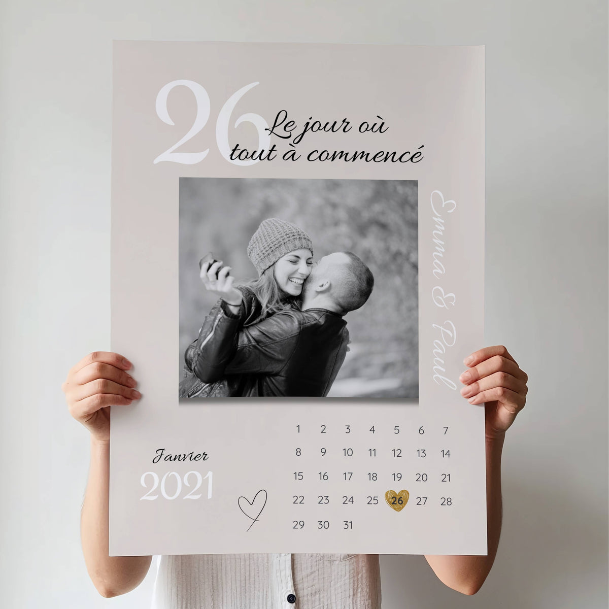 Affiche couple personnalisée avec photo, prénoms et date de rencontre – Le jour où tout a commencé
