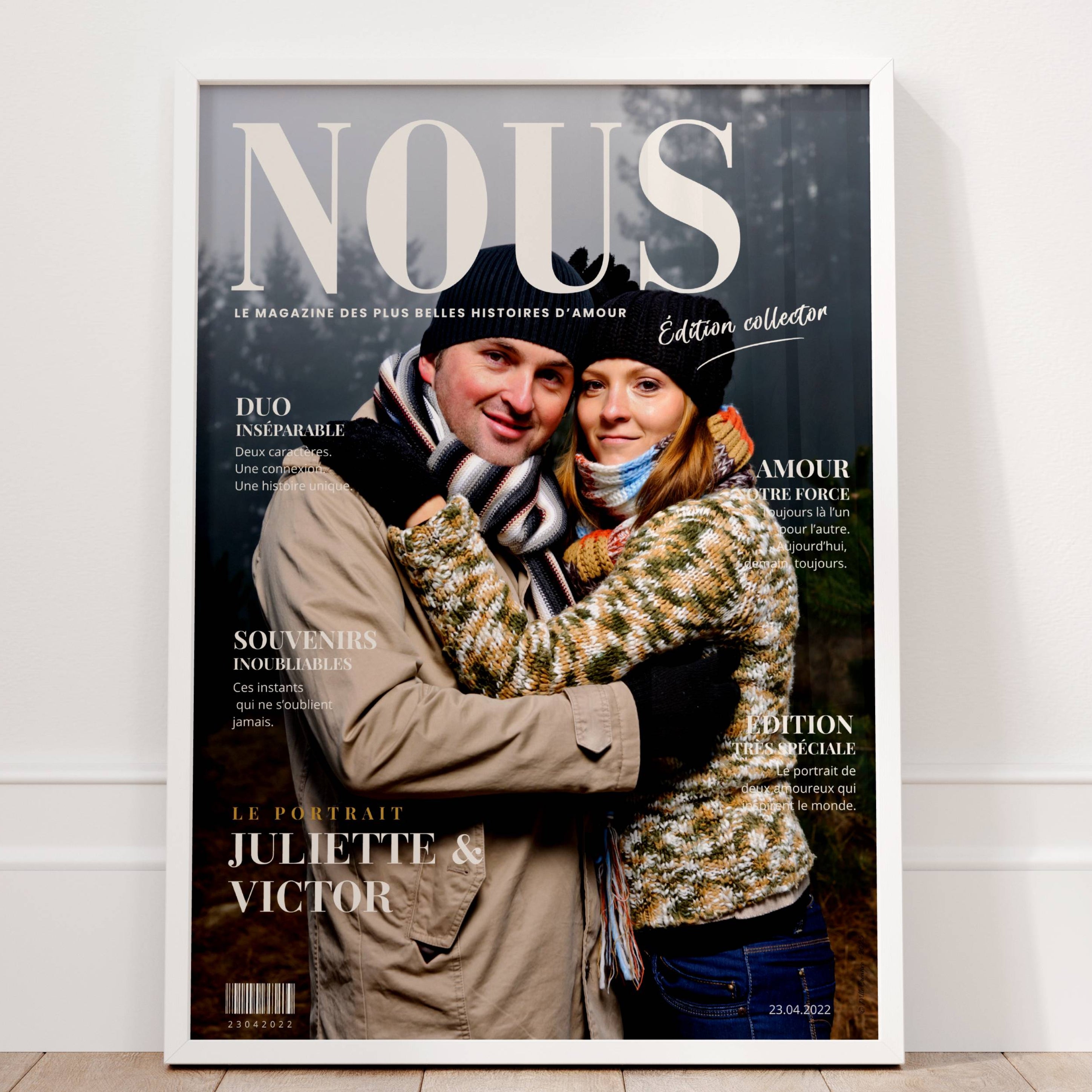 Affiche couple personnalisée encadrée dans une décoration moderne, souvenir élégant à offrir ou à s'offrir.