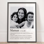 Affiche maman style dictionnaire avec définition amour patience et câlins cadeau maman personnalisé